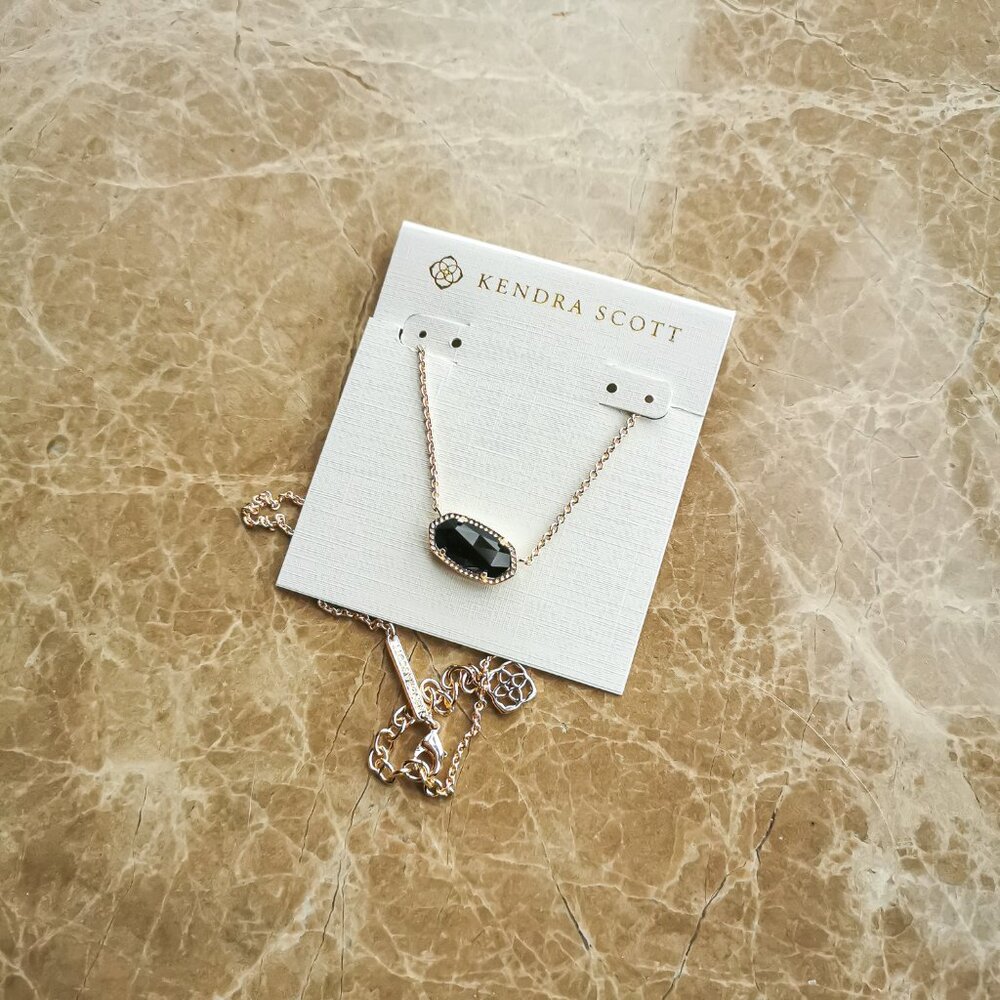 NEW Kendra Scott Gold Black Opaque Glass Elisa Necklace